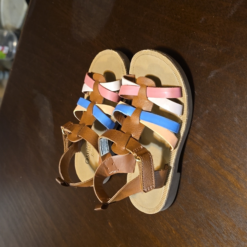 OshKosh Sandals, toddler size 8M pink blue & white on brown/tan